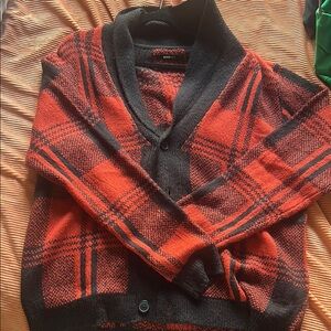 Fashion Nova Red and Black Cardigan Sweater